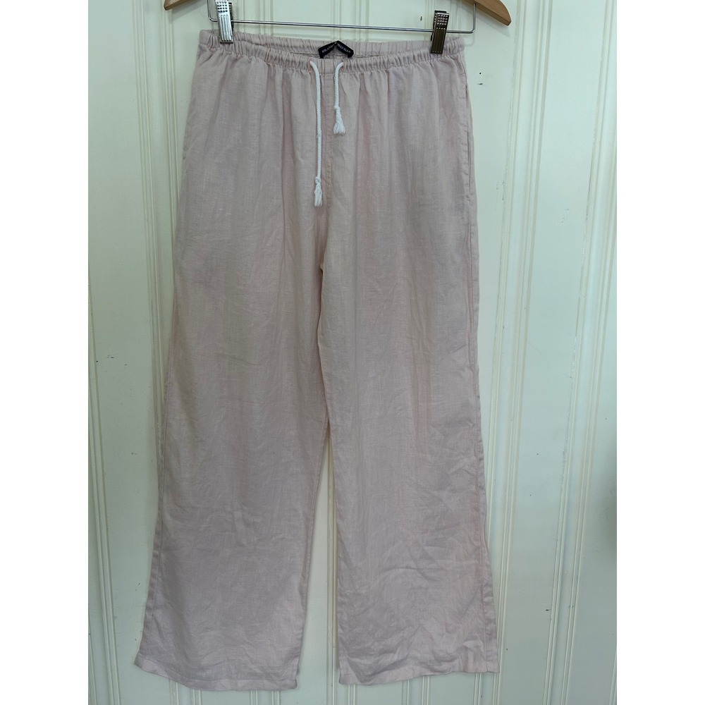 Brandy Melville Pink Linen Flowy Wide Leg Drawstring Pull On Coastal  Pants